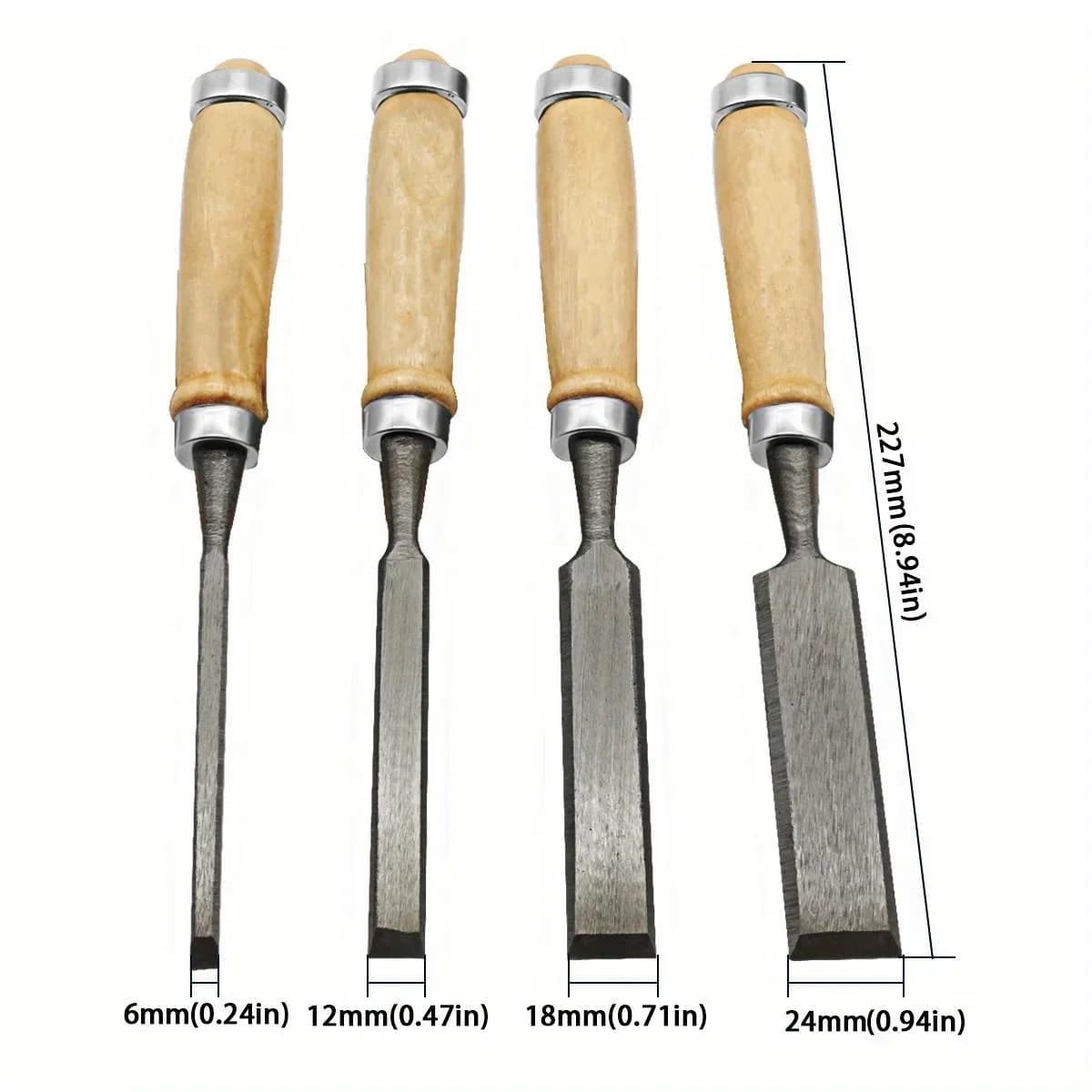 طقم إزميل نحت خشب 4 قطع بمقابض من خشب الزان